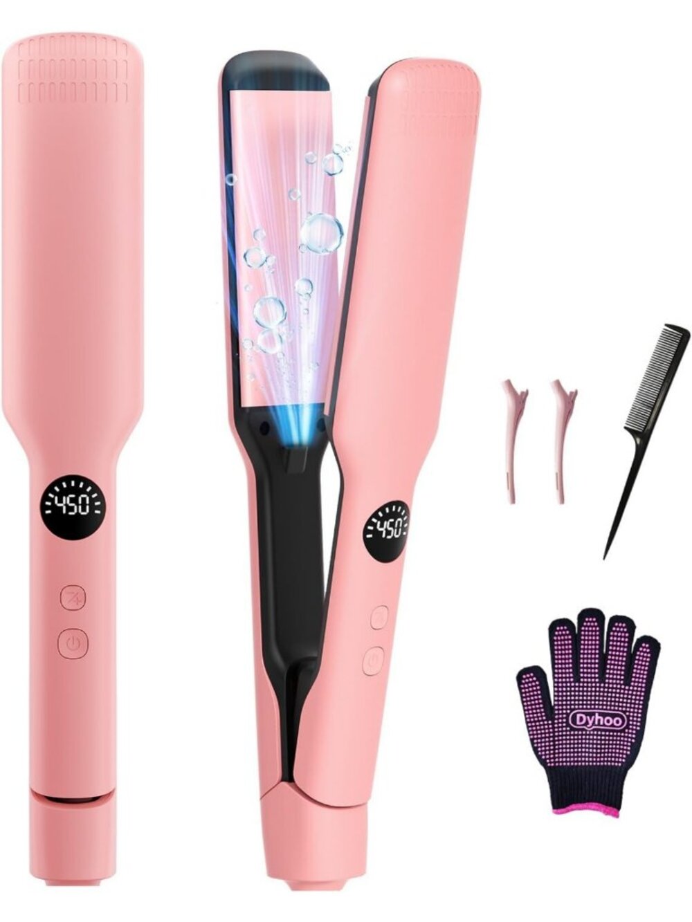 Pink Ceramic Hair Straightener - 11 Temp Settings, LED Display, Auto Shut-Off